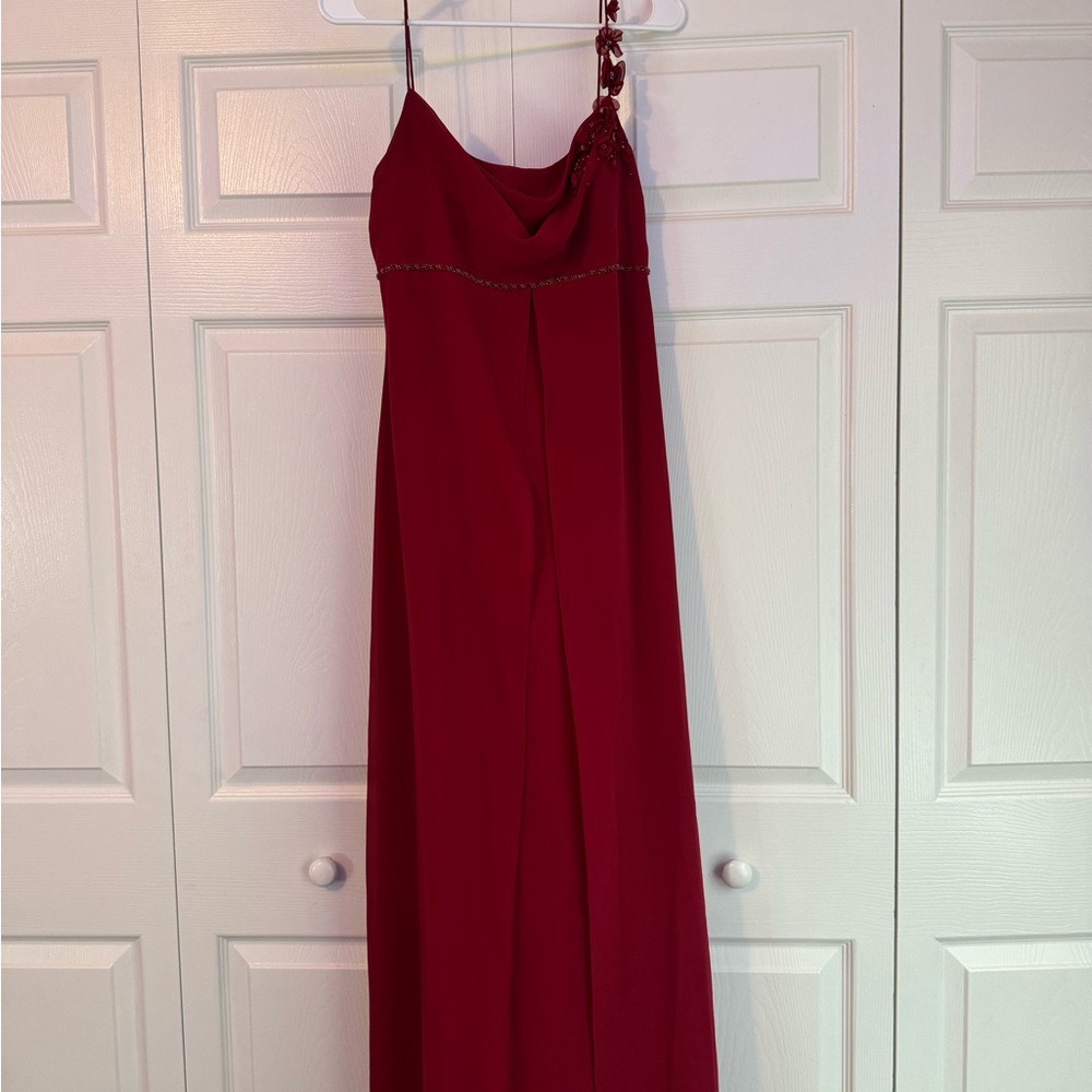 David's Bridal Red Spaghetti Strap Bridesmaid Dress